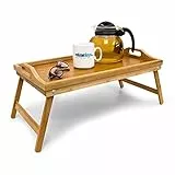 Relaxdays Bandeja para Cama, Mesita Desayuno, con Asas y Patas Plegables, Bambú y MDF, 23 x 60 x 30 cm, Hogar, Natural