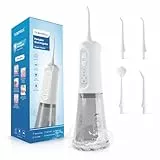 TUREWELL Irrigador Bucal Portatil de 310 ML con 5 Modos, 4 Boquillas, Irrigador Dental Recargable IPX7 Impermeable al Agua para el Hogar y Los Viajes, Mejora la Salud Dental