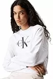 Calvin Klein Sudadera Mujer Monologo French Terry con Cuello Redondo, Blanco (Brilliant White), M