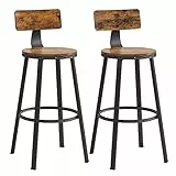 VASAGLE Taburete Alto de Bar, Juego de 2, Taburete de Cocina, con Respaldo, Marco de Acero, Asiento de 73,5 cm de Altura, Fácil Montaje, Estilo Industrial, Marrón Rústico y Negro Tinta LBC026B01V1