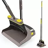 JEHONN Escoba y Recogedor Plegable con Mango Largo 138CM, Escobas para Barrer Giratoria de 180 Grados, Cola del Eliminador de Polvo Abierto Patentado para Oficina Familiar de Cocina (Marrón)