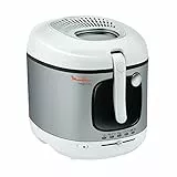 Moulinex Freidora de aceite eléctrica, depósito de 3 litros, revestimiento antiadherente, termostato, temporizador, luz indicadora, filtro de filtro patentado, filtro de carbón, Mega AM480070, blanco/plateado