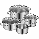 WMF Provence Plus - Batería de Cocina 4 Piezas, Acero Inoxidable Cromargan, 3 Ollas con Tapas de Cristal y un Cazo, Apta para Todo Tipo de Cocinas