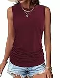 Totatuit Camiseta Sin Mangas Mujer Blusa Verano Suelta Top Elegante Casual Relajada Cómoda Estilo Diario Borgoña M