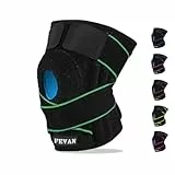 FEVAN Rodilleras Menisco y Ligamento Ajustable - Rodilleras Rotuliana Completa - Rodilleras Crossfit - Rodillera Unisex de Neopreno con Silicona (Verde/Negro)
