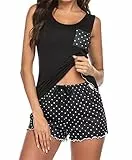 Ekouaer Pijama Mujer Corto Viscosa Camiseta Manga y Pantalón Corto Pijamas de Entretiempo Primavera y Verano