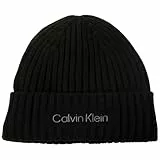 Calvin Klein Gorro de punto Boyland 2025 con forro polar acogedor y suave para hombre, Negro, Talla única