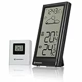 Bresser Meteo Estación radiocontrolada con sensor exterior, termómetro con indicador de temperatura para interior y exterior, previsión meteorológica, con soporte plegable y soporte de pared, negro