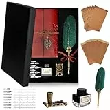 KIMIGO Juego de Caligrafía con soporte para pluma, cuaderno de cuero, tinta, 8 puntas de repuesto, soporte para pluma, papel para cartas y sobres, set de escritura para ideas