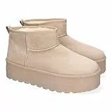 shoes&blues.es 88818 Botin Plano para Mujer con Plataforma, Estilo Australiano, Forrado de Pelo, de Punta Redonda Beige Talla 39