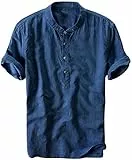 Camisas con Botones para Hombre Camisa de Manga Corta Shirts Clásico (FR/ES, Letras, L, Regular, Regular, Azul Oscuro)