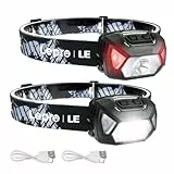 LEPRO Linterna Frontal LED Recargable 2000lux (2 Pack), Linterna Cabeza USB Recargable D500, 6 Modos de Luz con Luz Rojo, Impermeable IPX4, Luz Frontal Cabeza para Correr, Camping, Excursión, Pesca