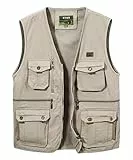 Oralidera Chaleco de Pesca Hombre Multibolsillos Chaleco Deportivos de Caza Fotografia Algodón Chaleco Tipo Safari Chaqueta Sin Mangas Al Aire Libre, Beis, 3XL