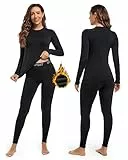 Hyeek Ropa Termica Mujer, Conjunto Ropa Interior térmica Invierno Frio Extremo - Transpirable Manga Larga Camiseta Termica y Pantalon,Termica Ropa Interior para esquí,Moto (1.Negro, S)