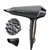 Remington Secador de Pelo Profesional PROluxe Midnight Edition - 2400 W, Iónico, Tecnología OPTIHeat, Sin Encrespamiento, Motor AC, Difusor y Concentrador, 3 Temperaturas, 2 Velocidades - AC9140B