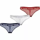 Tommy Hilfiger Pack de 3 Braguitas Tipo Tanga para Mujer Premium Essential, Multicolor (Desert Sky/White/Primary Red), M