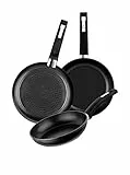BRA Design Set de 3 sartenes de aluminio forjado con antiadherente, 18|22|26 cm, aptas para todo tipo de cocinas incluida inducción y vitrocerámica, Color Negro