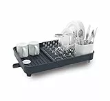 Joseph Joseph Escurridor de platos extensible y extensible con soporte para cubiertos extraíble y caño de drenaje giratorio, color gris
