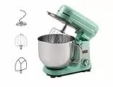 Bestron - Robot pastelero (65 dB), robot de cocina 4 en 1, cuenco de 6 litros, incluido gancho amasador, batidor y batidor plano, 6 velocidades + función Pulse, verde