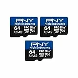PNY Tarjeta microSDXC 3x64GB Pro Elite™ High Endurance C10 U3 V30 A2, hasta 100MB/s de Lectura, 4K UHD, Full HD, UHS-I, cámara de vigilancia y de Seguridad, grabación Continua, Dash CAM