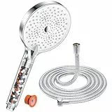 YEAUPE PRO Alcachofa de ducha con Manguera 1,6M,Ducha Baño con Filtro, 6 Patrones de Rociado,Alta Presión,Antical,Mano Redonda Grande(130mm),Ahorro de Agua Cabezal de Ducha,Cromo Blanco