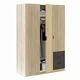 Habitdesign Armario Ropero 3 Puertas 3 Cajones 4 Estantes, 180x121x52 (AltoxAnchoxFondo - en cm), Color Roble Canadian y Oxido