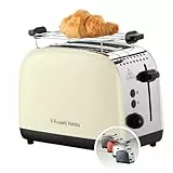 Russell Hobbs Tostadora Colours Plus, 2 Ranuras Cortas y Anchas, Tostador para 2 Rebanadas, Bandeja Recogemigas, Calientapanecillos, Función Cancelar y Descongelar, Acero Inoxidable, Crema, 26551-56