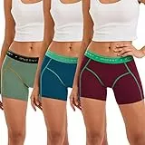 INNERSY Bragas Boxer Mujer Algodon Culotte Shorts Cintura Media Braguitas Bóxers Deporte 3 Pack (42-44, Multicolor Oscuro)