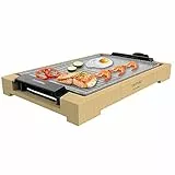 Cecotec Plancha de asar eléctrica Tasty&Grill 2000 Bamboo MixStone. 2000 W, Estructura Bambú, Termostato regulable, Superficie mixta Grill y plancha, Revestimiento RockStone, Apta lavavajillas