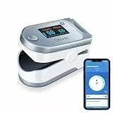 Beurer PO 60 Pulsioxímetro con Bluetooth, Oxímetro con Bluetooth, determinación de la saturación arterial de oxígeno en sangre, medición indolora y pantalla a color de fácil lectura
