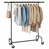 SONGMICS Burro Ropa con Ruedas, Perchero Burro Extensible con Carga Pesada, Capacidad de Carga de 130 kg, 45 x (110-150) x 162,9 cm, Fácil de Montar, Portátil, Negro Mate HSR011B01