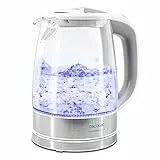 Cecotec Hervidor de Agua Eléctrico ThermoSense 350 Clear. 1,7 litros, Libre de BPA, 2200 W de Potencia, Base 360º, Filtro Antical, Doble Sistema de Seguridad, Vidrio Borosilicato