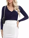 Irevial Chaqueta Corta Mujer Manga Larga Básico Cardigan Shrug con Botones y Cuello V Rebeca Corta Casual Primavera Azul Real, S