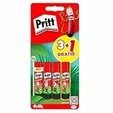 Pritt Barra Adhesiva, pegamento infantil seguro para niños para manualidades, cola universal de adhesión fuerte para estuche escolar y oficina, 3+1 x 11 g Pritt Stick