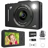 Cámara Digital 4K para Niños y Principiantes | 48MP Camara de Fotos, Zoom Óptico 16X, con Tarjeta SD de 64GB Incluida, Pantalla LCD 2.8' | Cámara Compacta, Fácil de Usar (Negro)