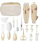 Lictin Set para Cuidado del Bebé-26 en 1 recargable cortaúñas eléctrico para bebé set, Lima de uñas para bebés con iluminación automática, Portátil Kit de Aseo para Bebés, ¡gran idea de regalo(Caqui)