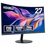 KOORUI Monitor Curvo - 27 Pulgadas Full HD (1920x1080 a 75 Hz, 5ms, VA 3000:1, Curvatura 1500R, HDMI, VGA, Antirreflejo, Eye Ease, Inclinación)