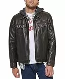 Levi's Chaqueta de camionero con capucha de piel sintética para hombre con forro de sherpa (tallas regulares, grandes y altas), Marrón oscuro, Medium