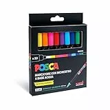 Posca - UniPosca - Juego completo con 10 rotuladores de punta extrafina de 0,7 mm. Rotuladores acrílicos Uni, ideales como colores para niños y artistas, trabajos creativos, colores de tela y