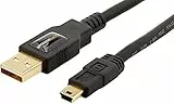 Amazon Basics Cable USB-A a Mini USB 2.0, Velocidad de Transferencia de 480 Mbps con enchufes chapados en Oro, 1.8 m, Negro