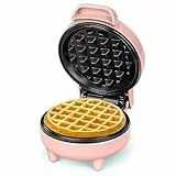 SNAILAR Gofrera Mini, ‎550Ｗ Waffle Maker, Gofrera Pequeña Para Gofres, Antiadherente, Mango Cool Touch, Diseño Compacto, Temperatura Automática, Rosado