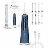 Irrigador Bucal Portatil, Aquapik Irrigador Dental Inalámbrico Profesional 8 Boquillas 4 Modos, IPX7 Impermeable 300ML USB-C Recargable Para Limpieza Dientes, Para el Hogar y los Viajes (b. Azul)