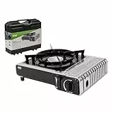Amig - Hornillo Camping Gas - Cocina Portátil Camp01 - 2,2 kW Potencia - Parabrisas y Soporte Sartén - Certificación CE - Compatible Botellas CP 250 - Excursiones y Camping - Acero Inoxidable