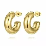 YeGieonr Pendientes Mujer Pendientes Aro Grueso, Aros Abiertos Huecos de Acero Inoxidable Ligero con Chapado en Oro de 18 Quilates, Hipoalergénicos, Joyería de Moda para Mujeres y Niñas