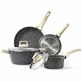 CAROTE Juego de utensilios de cocina de granito, juego de 6 ollas y sartenes antiadherentes, juego de cocina de piedra antiadherente (granito clásico, utensilios de cocina de inducción)