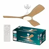 Ventilador de techo Philips Olas, 3 aspas 42´, luz LED de 24W, motor DC, rango de temperatura de color (3000K-4300K-6500K) con función regulable, modo verano/invierno, control remoto incluido