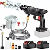 Pistola de Agua de Alta presión, 30Bar hidrolimpiadora de Alta presión con batería de 6000mAh, Cargador y Manguera 5m, 435PSI Limpiador de Alta presión inalámbrica para Jardín y Coche (2 × baterías)