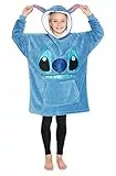 Disney Sudaderas con Capucha para Niña, Sudadera Batamanta de Polar Stitch Minnie Bata Manta Oversize Niños Talla única (Azul)