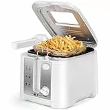 Aigostar Indra - Freidora Eléctrica 2.5L 1650W, Cesta antiadherente para freír, Termostato Ajustable, Ventana Transparente, Indicadores Luminosos, Blanco Moderno, Libre de BPA