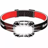 Blukar Linterna Frontal Recargable, 2000L Super Brillante Impermeable Linterna Cabeza LED Con Sensor de Movimiento y Luces de Advertencia Rojas, 8 Modos Luz, Larga Duración